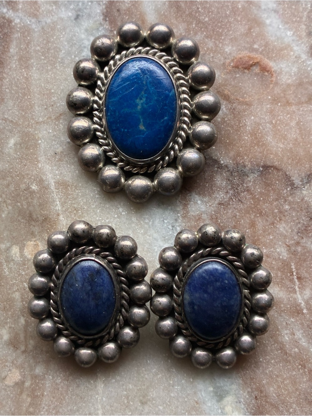 Vintage Taxco Sterling Silver w/ Gemstone Earrings and Brooch.